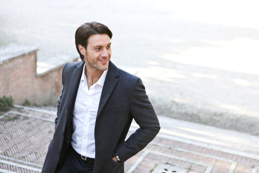 man standing on steps